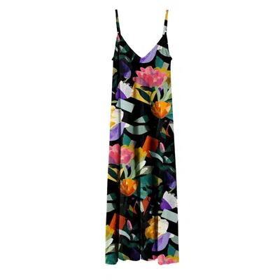 Aloha From Deer Women's Black / Pink / Yellow Cubist Flowers Maxi Dress In Multi
