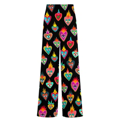 Aloha From Deer Women's Black / Red Mexican Hearts Long Loose Pants In Multi