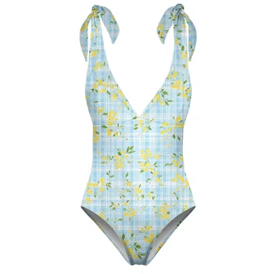 Aloha From Deer Women's Blue Lemon Cloth One Piece Swimsuit In Multi