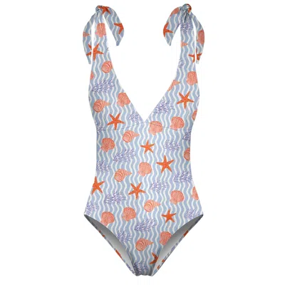 Aloha From Deer Women's Blue / Orange Starfish And Shells One Piece Swimsuit