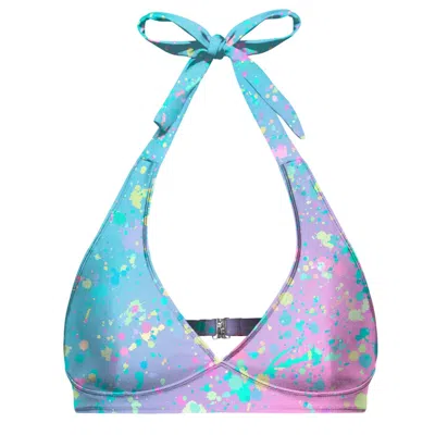 Aloha From Deer Women's Blue / Pink / Purple Sphashed Halter Neck Bikini Top In Blue/pink/purple