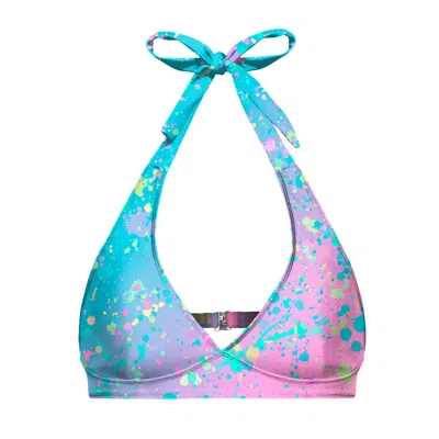 Aloha From Deer Women's Blue / Pink / Purple Splashed Halter Neck Bikini Top In Blue/pink/purple