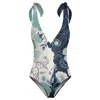 Aloha From Deer Women's Blue / White Floral Duo Open Back Swimsuit