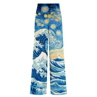 Aloha From Deer Women's Blue / Yellow Starry Wave Long Loose Pants In Multi