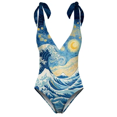 Aloha From Deer Women's Blue / Yellow Starry Wave One Piece Swimsuit In Multi