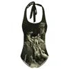 Aloha From Deer Women's Brown / Black The Holy Bible Plate I The Deluge Open Back Swimsuit In Brown/black
