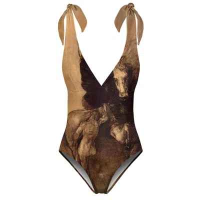 Aloha From Deer Women's Brown Pegasus And Bellerophon One Piece Swimsuit