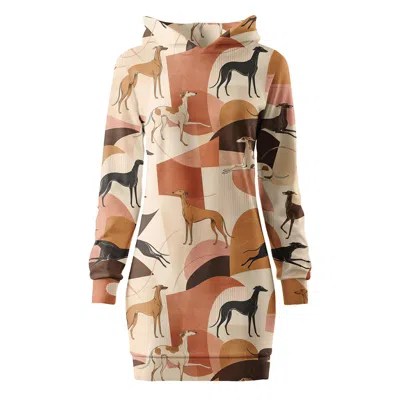 Aloha From Deer Women's Brown Retro Greyhounds Oversize Hoodie Dress