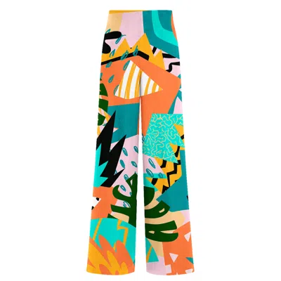 Aloha From Deer Women's Green / Black / Orange Tropical Abstract Long Loose Pants In Multi