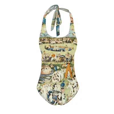 Aloha From Deer Women's Green / Blue Your Garden Open Back Swimsuit In Green/blue