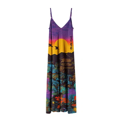 Aloha From Deer Women's Green / Orange / Purple Sunset Fall Maxi Dress