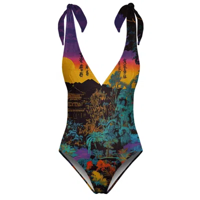 Aloha From Deer Women's Green / Orange / Purple Sunset Fall One Piece Swimsuit