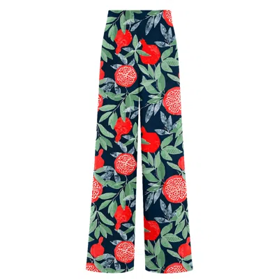 Aloha From Deer Women's Green / Pink Pomegranates Long Loose Pants In Multi
