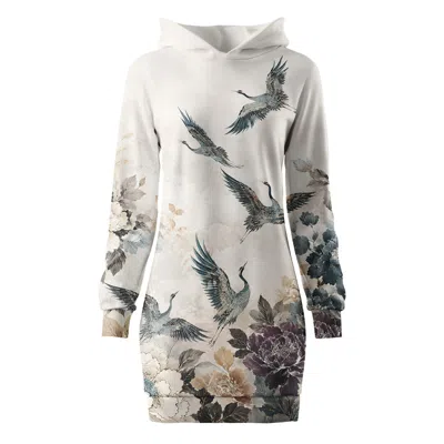 Aloha From Deer Women's Grey Flying Cranes Oversize Hoodie Dress