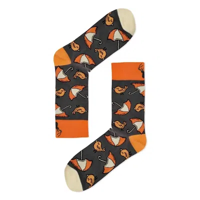 Aloha From Deer Women's Grey / Orange Umbrellas Cotton Socks In Multi