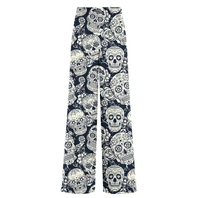 Aloha From Deer Women's Grey Skull Flower Long Loose Pants In Gray
