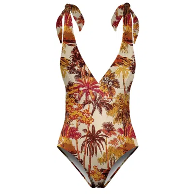 Aloha From Deer Women's Neutrals / Orange Desert Tropic One Piece Swimsuit