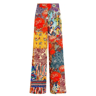 Aloha From Deer Women's Orange / Blue / Yellow Patchwork Floral Long Loose Pants In Multi