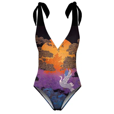Aloha From Deer Women's Purple / Orange / Black Sunflight One Piece Swimsuit In Multi