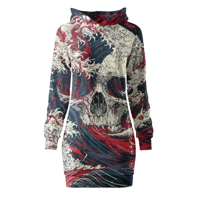 Aloha From Deer Women's Red / Grey Sea Of Skull Oversize Hoodie Dress In Red/grey