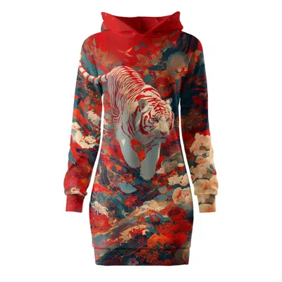 Aloha From Deer Women's Red / White Asian Tiger Oversize Hoodie Dress In Multi
