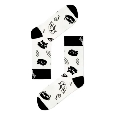Aloha From Deer Women's White / Black Black And White Cat Cotton Socks In Multi