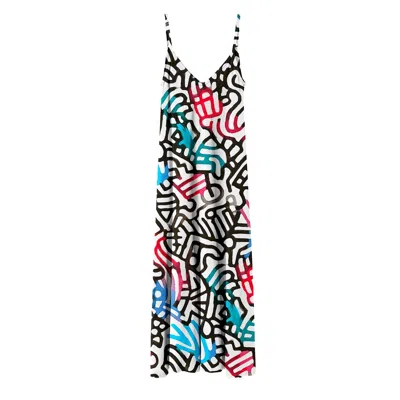 Aloha From Deer Women's White / Black / Blue Urban Maze Maxi Dress In Multi