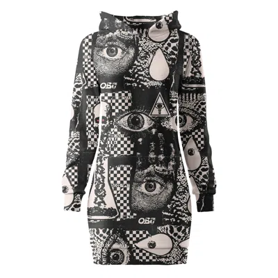 Aloha From Deer Women's White / Black Checkered Omen Oversize Hoodie Dress In White/black
