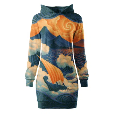 Aloha From Deer Women's Yellow / Blue Return To Itaka Oversize Hoodie Dress In Yellow/blue