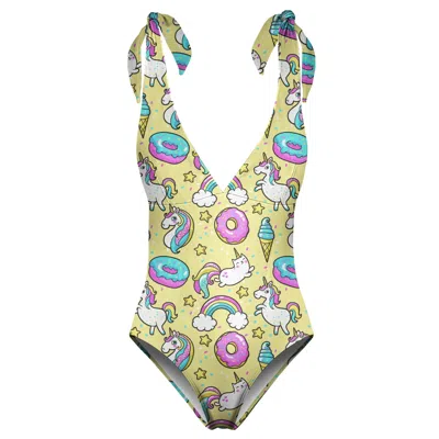 Aloha From Deer Women's Yellow / Orange Unicorn Heaven One Piece Swimsuit In Yellow/orange