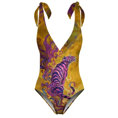 Aloha From Deer Women's Yellow / Purple Whisper Of The Tiger One Piece Swimsuit In Multi
