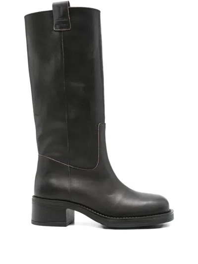 Alohas Leather Block-heel Biker Boots In Black