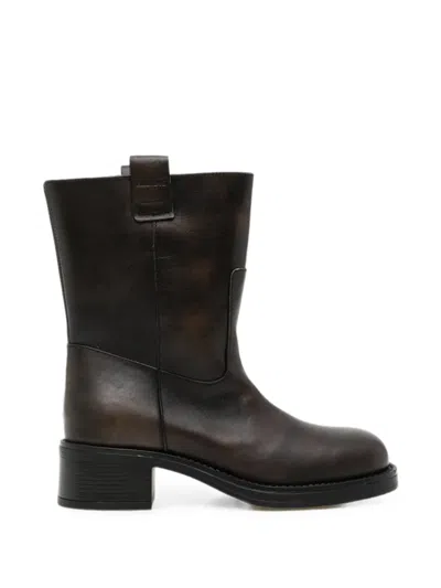 Alohas Rajan Vintage Effect Brown Leather Boots In Black