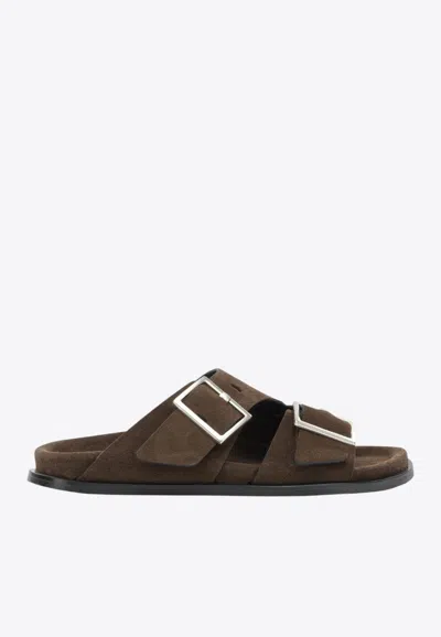 Alohas Alba Buckled Suede Sandals In Brown