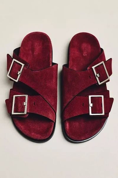 Alohas Alba Double Buckle Slide Sandals In Burgundy