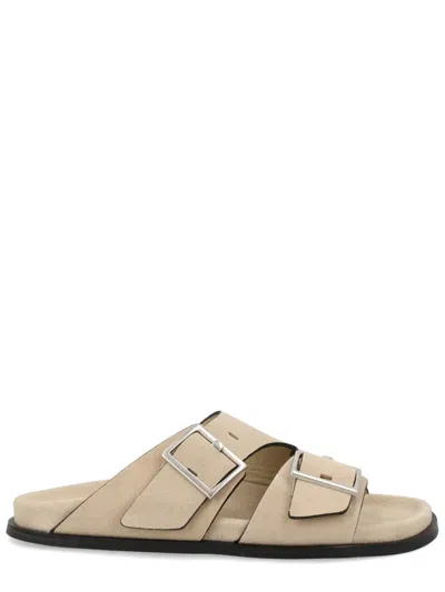 Alohas Alba Silver Buckles Slide Sandals In Neutral