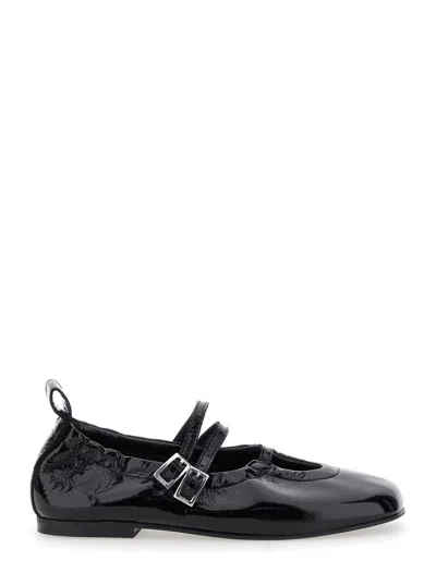 ALOHAS 'ANNE ONIX' BLACK BALLET SHOES WITH STRAPS CLOSURE AND ELASTIC DESIGN IN PATENT LEATHER WOMAN