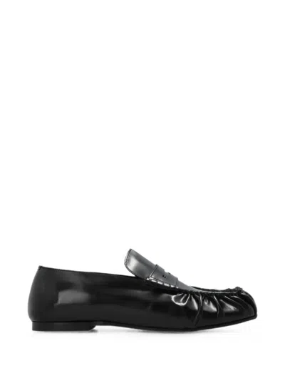Alohas Aven Ruched Leather Loafers In Black
