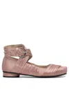 Alohas Ruched Pink Ballerinas With Ankle Strap In Pink