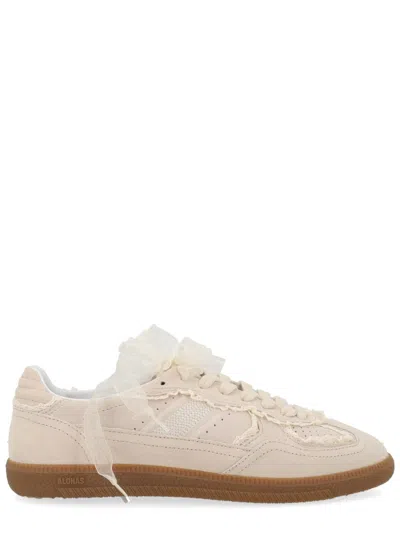 Alohas Beige Suede Organza Ribbon Sneakers In Neutral