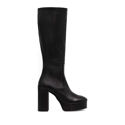 Alohas Black Joanna High Block Heel Leather Boots In Multi