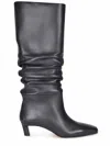Alohas Mid-calf Black Leather Boots With Pointed Toe And Relaxed Texture In Black