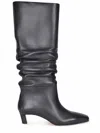 Alohas Mid-calf Black Leather Boots With Pointed Toe And Relaxed Texture In Multi