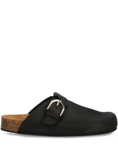 Alohas Buckle-fastening Leather Slides In Black