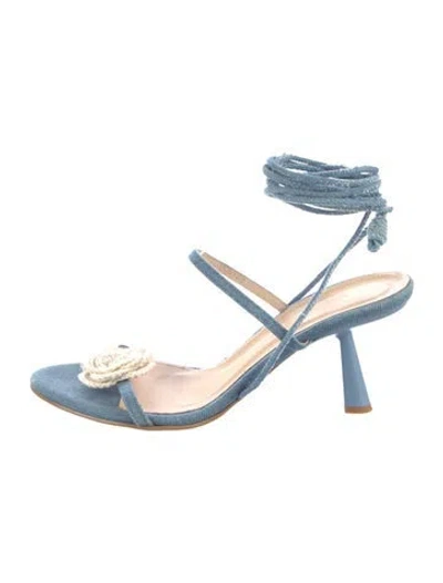 Pre-owned Alohas Denim Floral Print Sandals In Blue