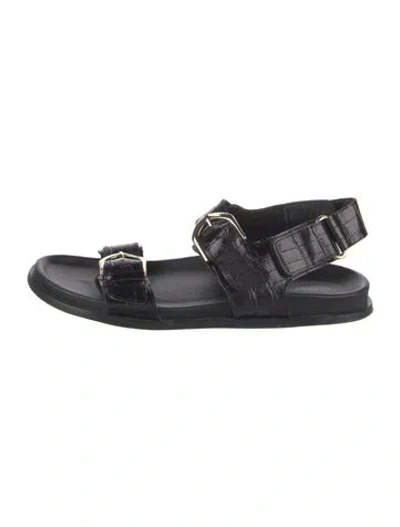 Pre-owned Alohas Embossed Leather Slingback Sandals In Black