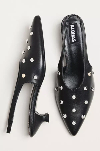 Alohas Eros Studded Slingback Kitten Heels In Black