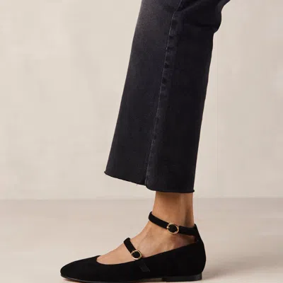 Alohas Evelyn Suede Black Leather Ballet Flats