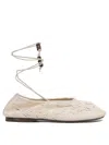Alohas 'rosemary' White Ballet Flats With Embroidered Design Ankle Knot Closure