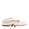 Alohas 'rosemary' White Ballet Flats With Embroidered Design Ankle Knot Closure In White